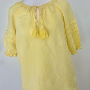 Talbots Lemon Yellow Linen Tassel Peasant Top